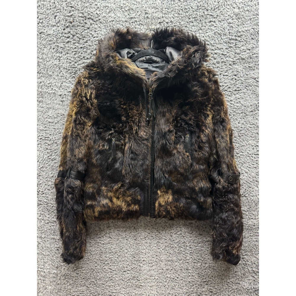 Via Veneto Genuine Lamb Skin Shearling Full Zip Hooded Jacket‎ Womens Size M